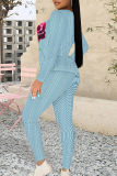 Blue Graffiti Print O Neck Long Sleeve Sweatshirt And Drawstring Sweatpants Casual Sportwear Two Pieces Sweatsuit Sets