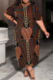 Black Casual Chain Leopard Print O Neck Short Sleeve Pocket Loose Plus Size Maxi T-shirt Dresses