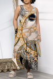 Navy Blue Butterfly Chain Leopard Print Pocket V Neck Casual Loose Vacation Wide Leg Jumpsuits