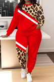 Dark Khaki Leopard Print O Neck Long Sleeve Sweatshirt And Skinny Pants Sportwear Casual Two Pieces Tracksuit Sweatpants Set