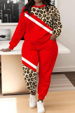 Dark Khaki Leopard Print O Neck Long Sleeve Sweatshirt And Skinny Pants Sportwear Casual Two Pieces Tracksuit Sweatpants Set