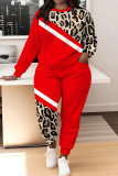 Dark Khaki Leopard Print O Neck Long Sleeve Sweatshirt And Skinny Pants Sportwear Casual Two Pieces Tracksuit Sweatpants Set