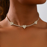 Gold Rhinestone Decor Heart Star Pendant Choker Necklace