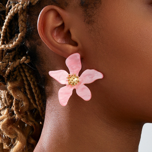 Light Blue Flowers Lower Irregular Five-petal Stud Earrings