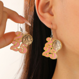 Silver Text Dangle Heart Charm Earrings