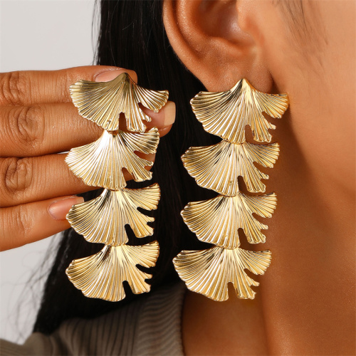 Gold Casual Leaf Petal Drop Earrings
