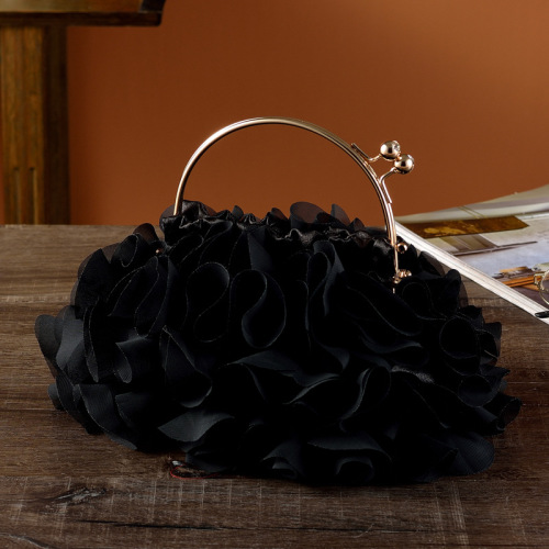 Black Stringy Selvedge Ruffled Velvet Handbag
