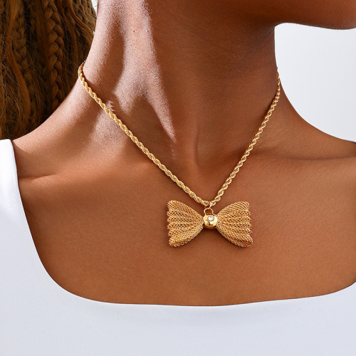 Gold Party Bow Chains Pendant Necklace