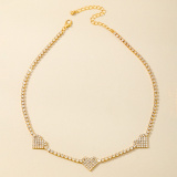 Gold Rhinestone Decor Heart Star Pendant Choker Necklace