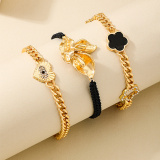 Gold Bohemian Beaded Heart Shaped Leaves Metal Accessories Trim Bracelets Three Piece Set