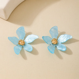 Light Blue Flowers Lower Irregular Five-petal Stud Earrings