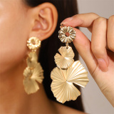 Silver White Pearl Leaf Design Drop Earrings