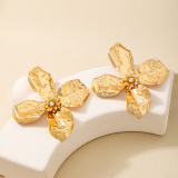 Glod Petal Flower Drop Textured Petals Earrings