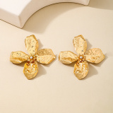 Glod Petal Flower Drop Textured Petals Earrings