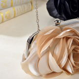 Black Flower Shape Design Satin Handbag