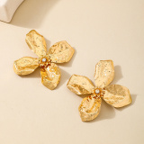 Glod Petal Flower Drop Textured Petals Earrings