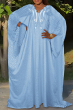 Yellow Casual Embroidery Bat-wing Sleeve V Neck Plus Size Loose Vacation Maxi Boho Robe Dresses
