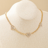 Gold Rhinestone Decor Heart Star Pendant Choker Necklace