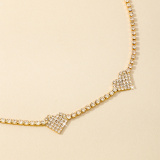 Gold Rhinestone Decor Heart Star Pendant Choker Necklace