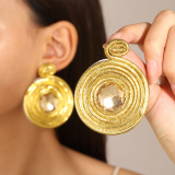 Glod Rhinestone Decor Spiral Pattern Drop Earrings