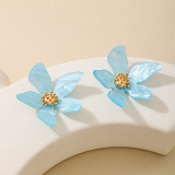 Light Blue Flowers Lower Irregular Five-petal Stud Earrings
