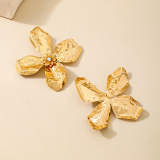 Glod Petal Flower Drop Textured Petals Earrings