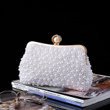 White Pearls Decor Beaded Clutch Formal Evening Bag