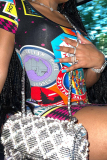 Color Casual Graphics Print U Neck Short Sleeve Bodycon Mini Dresses