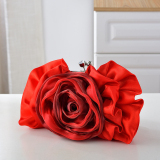 Red Rose Flower Shape Design Satin Handbag