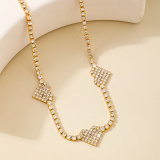Gold Rhinestone Decor Heart Star Pendant Choker Necklace