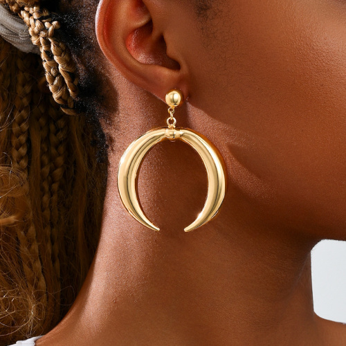Gold Hoop Ring Circle Golden Crescent Earrings