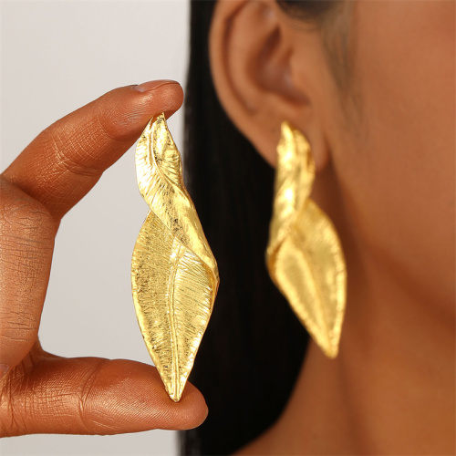 Gold Casual Leaf Shape Drop Earrings