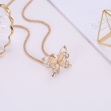 Gold Hollow Out Rhinestone Decor Butterfly Pendant Necklace