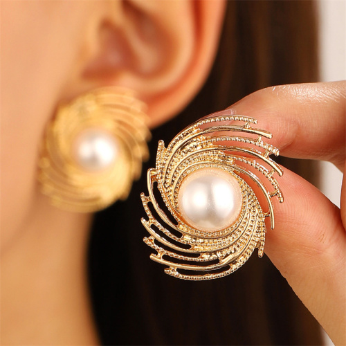 Silver White Pearl Leaf Design Drop Earrings