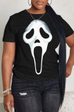 Black Orange Casual Graphics Print O Neck Short Sleeve Oversize T-Shirts
