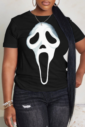 Black Orange Casual Graphics Print O Neck Short Sleeve Oversize T-Shirts