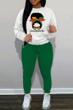 Black Graphics Print O Neck Long Sleeve Sweatshirt And Skinny Pants Sportwear Casual Two Pieces Sweatpant Sets