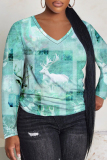 Black Purple Graphics Print V Neck Long Sleeve Casual Fall Winter Plus Size Long Sleeve T Shirt
