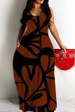 Teal Graphics Print Sleeveless Backless Floor Length Casual Outing Straight Loose Floral Maxi Slip Dress
