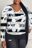 Blue Purple Floral Print V Neck Long Sleeve Casual Fall Winter Plus Size Long Sleeve T Shirt