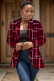 Red Formal Office Casual Graphics Print Cardigan Turn-back Collar Long Sleeve Blazer Jackets