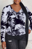 Black Orange Graphics Print V Neck Long Sleeve Casual Fall Winter Plus Size Long Sleeve T Shirt
