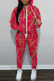 Light Yellow Graphics Print Hooded Zipper Long Sleeve Sweatshirts and Drawstring Pants Two Pieces Sportwear Casual Sweatsuits Sets