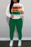 Black Graphics Print O Neck Long Sleeve Sweatshirt And Skinny Pants Sportwear Casual Two Pieces Sweatpant Sets