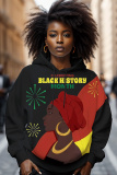 Black Figure Letter Print Long Sleeve Fall Winter Casual Plus Size Hooded Sweatshirts