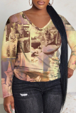 Black Purple Graphics Print V Neck Long Sleeve Casual Fall Winter Plus Size Long Sleeve T Shirt
