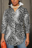 Brown Graphics Print Shirt Collar Long Sleeve Buttons Slit Casual Vacation Shirt Tops
