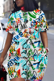 White Casual Graphics Print O Neck Short Sleeve Oversize T Shirt And Shorts Two Pieces Matching Sets