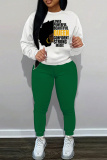 Black Graphics Print O Neck Long Sleeve Sweatshirt And Skinny Pants Sportwear Casual Two Pieces Sweatpant Sets