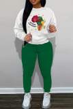 Black Graphics Print O Neck Long Sleeve Sweatshirt And Skinny Pants Sportwear Casual Two Pieces Sweatpant Sets